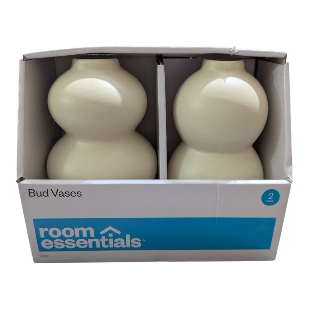 Room Essentials Bud Vases 2 Pack White Modern Mini Vase Set New
